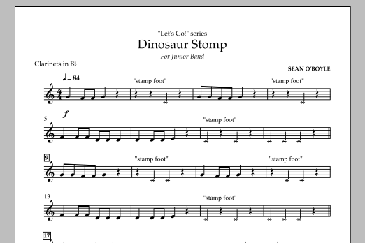 Download Sean O'Boyle Dinosaur Stomp - Bb Clarinet Sheet Music and learn how to play Concert Band PDF digital score in minutes