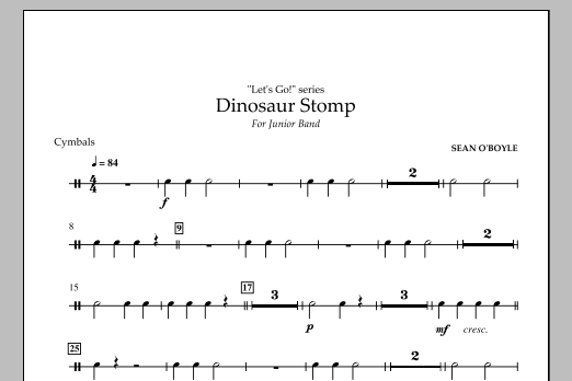 Download Sean O'Boyle Dinosaur Stomp - Cymbals Sheet Music and learn how to play Concert Band PDF digital score in minutes
