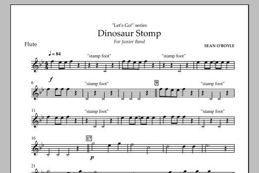 Download Sean O'Boyle Dinosaur Stomp - Flute Sheet Music and learn how to play Concert Band PDF digital score in minutes