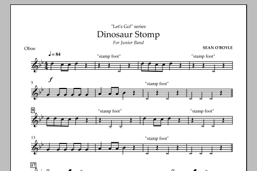 Download Sean O'Boyle Dinosaur Stomp - Oboe Sheet Music and learn how to play Concert Band PDF digital score in minutes