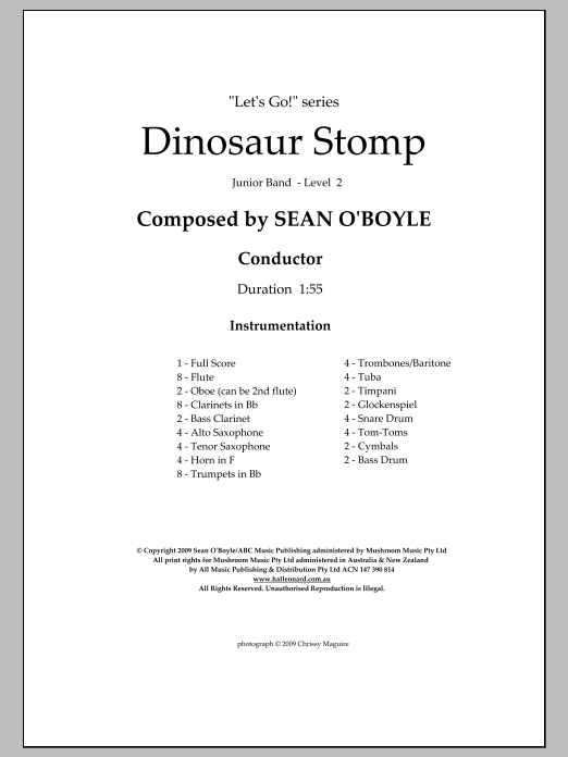 Download Sean O'Boyle Dinosaur Stomp - Score Sheet Music and learn how to play Concert Band PDF digital score in minutes