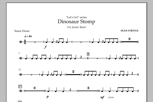 Download Sean O'Boyle Dinosaur Stomp - Snare Drum Sheet Music and learn how to play Concert Band PDF digital score in minutes