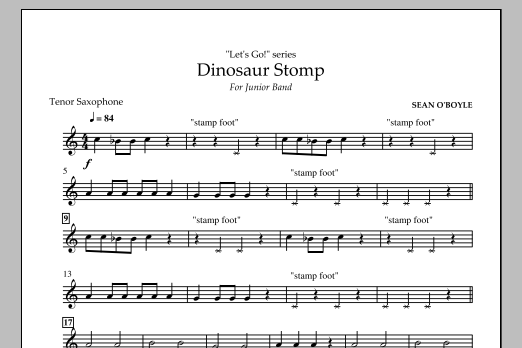 Download Sean O'Boyle Dinosaur Stomp - Tenor Saxophone Sheet Music and learn how to play Concert Band PDF digital score in minutes