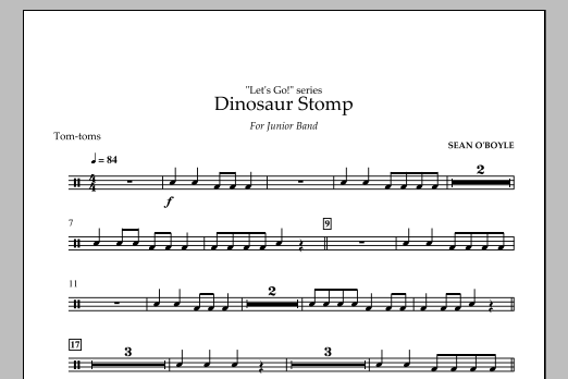Download Sean O'Boyle Dinosaur Stomp - Tom Toms Sheet Music and learn how to play Concert Band PDF digital score in minutes
