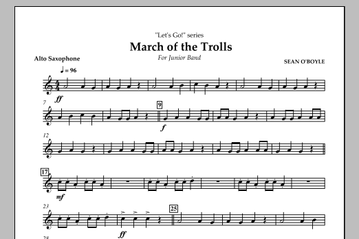 Download Sean O'Boyle March of the Trolls - Alto Saxophone Sheet Music and learn how to play Concert Band PDF digital score in minutes