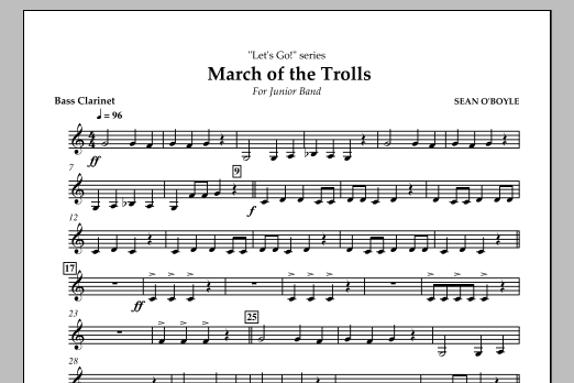 Download Sean O'Boyle March of the Trolls - Bass Clarinet Sheet Music and learn how to play Concert Band PDF digital score in minutes