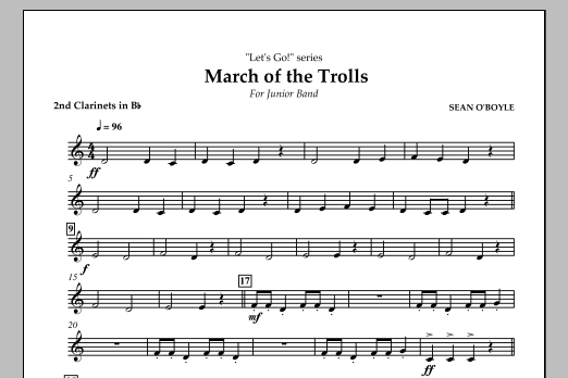 Download Sean O'Boyle March of the Trolls - Bb Clarinet 2 Sheet Music and learn how to play Concert Band PDF digital score in minutes