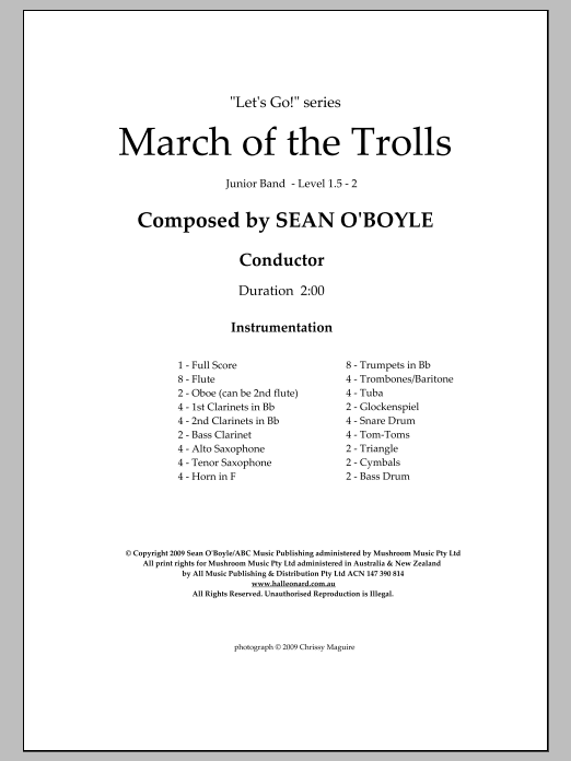 Download Sean O'Boyle March of the Trolls - Score Sheet Music and learn how to play Concert Band PDF digital score in minutes