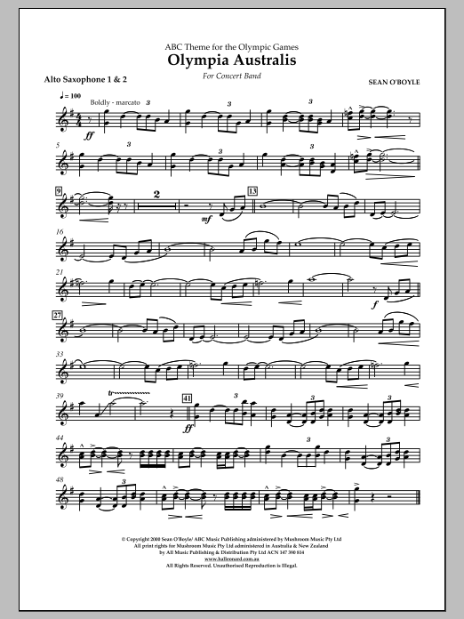 Download Sean O'Boyle Olympia Australis (Concert Band) - Alto Saxophone Sheet Music and learn how to play Concert Band PDF digital score in minutes