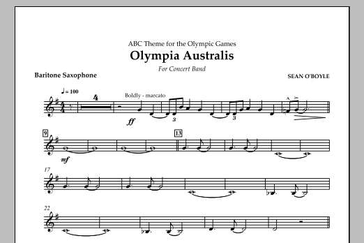 Download Sean O'Boyle Olympia Australis (Concert Band) - Baritone Saxophone Sheet Music and learn how to play Concert Band PDF digital score in minutes