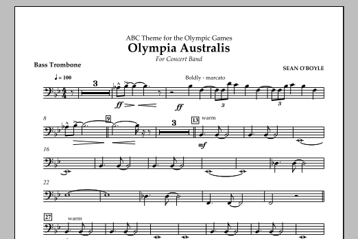 Download Sean O'Boyle Olympia Australis (Concert Band) - Bass Trombone Sheet Music and learn how to play Concert Band PDF digital score in minutes