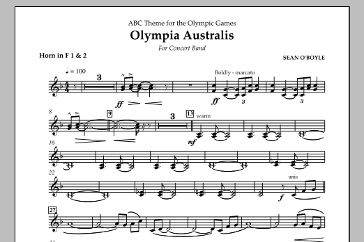 Download Sean O'Boyle Olympia Australis (Concert Band) - Horn 1 in F Sheet Music and learn how to play Concert Band PDF digital score in minutes
