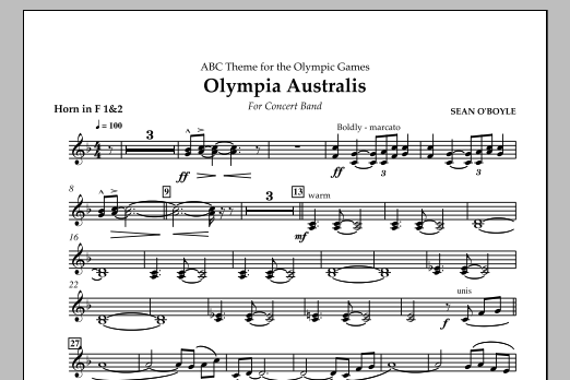 Download Sean O'Boyle Olympia Australis (Concert Band) - Horn 2 in F Sheet Music and learn how to play Concert Band PDF digital score in minutes