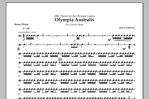 Download Sean O'Boyle Olympia Australis (Concert Band) - Snare Drum Sheet Music and learn how to play Concert Band PDF digital score in minutes