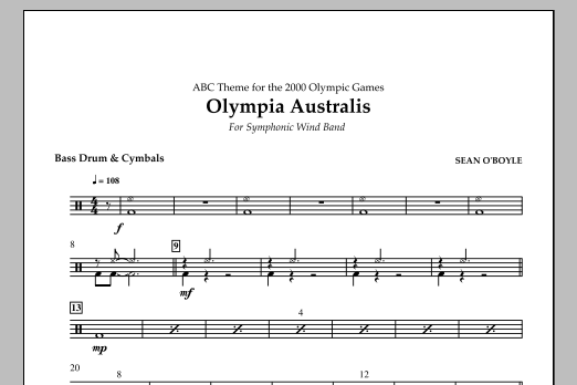 Download Sean O'Boyle Olympia Australis (Symphonic Wind Band) - Bass Drum & Cymbals Sheet Music and learn how to play Concert Band PDF digital score in minutes