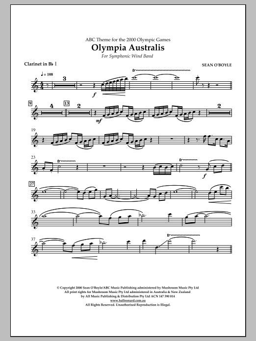Download Sean O'Boyle Olympia Australis (Symphonic Wind Band) - Bb Clarinet 1 Sheet Music and learn how to play Concert Band PDF digital score in minutes