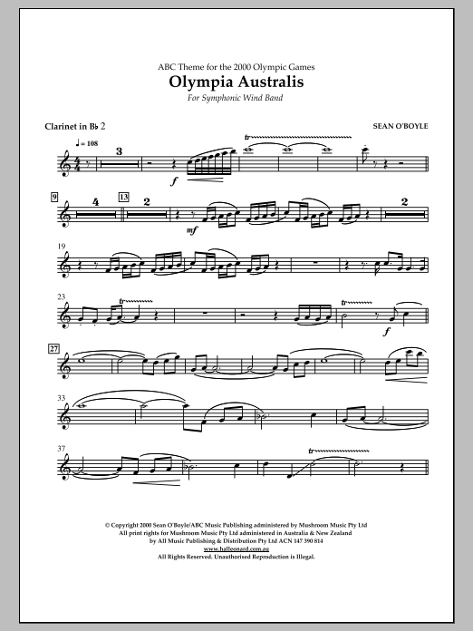 Download Sean O'Boyle Olympia Australis (Symphonic Wind Band) - Bb Clarinet 2 Sheet Music and learn how to play Concert Band PDF digital score in minutes
