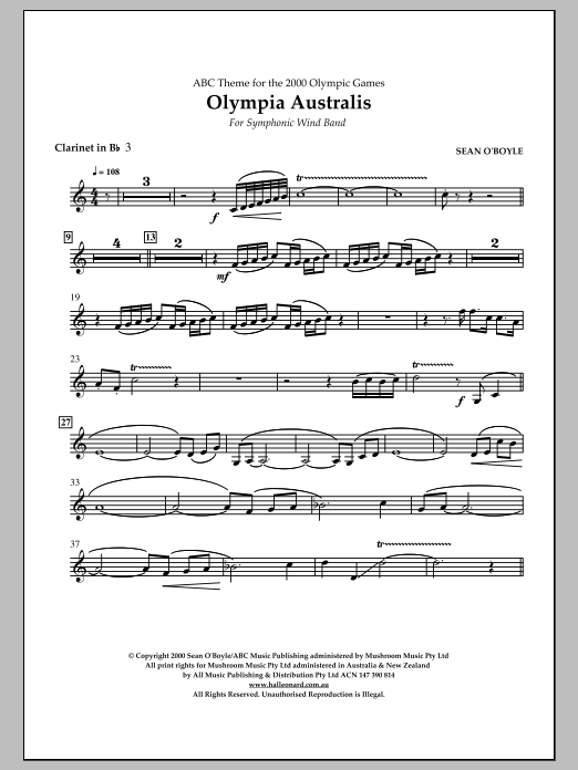 Download Sean O'Boyle Olympia Australis (Symphonic Wind Band) - Bb Clarinet 3 Sheet Music and learn how to play Concert Band PDF digital score in minutes