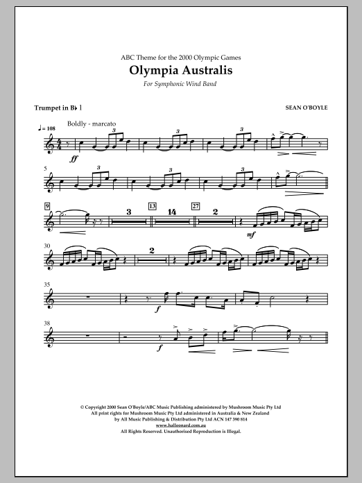 Download Sean O'Boyle Olympia Australis (Symphonic Wind Band) - Bb Trumpet 1 Sheet Music and learn how to play Concert Band PDF digital score in minutes