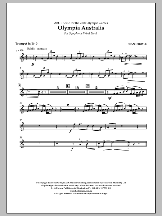 Download Sean O'Boyle Olympia Australis (Symphonic Wind Band) - Bb Trumpet 3 Sheet Music and learn how to play Concert Band PDF digital score in minutes