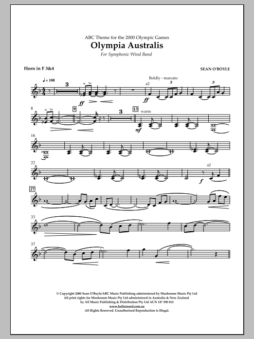 Download Sean O'Boyle Olympia Australis (Symphonic Wind Band) - F Horn 3,4 Sheet Music and learn how to play Concert Band PDF digital score in minutes