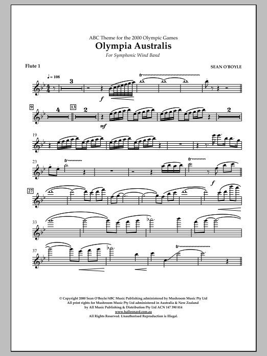 Download Sean O'Boyle Olympia Australis (Symphonic Wind Band) - Flute 1 Sheet Music and learn how to play Concert Band PDF digital score in minutes