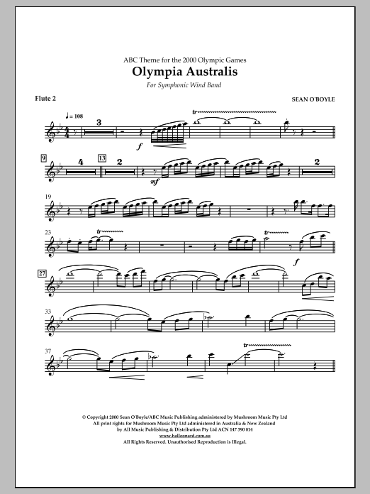 Download Sean O'Boyle Olympia Australis (Symphonic Wind Band) - Flute 2 Sheet Music and learn how to play Concert Band PDF digital score in minutes