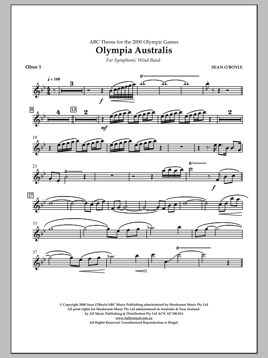 Download Sean O'Boyle Olympia Australis (Symphonic Wind Band) - Oboe 1 Sheet Music and learn how to play Concert Band PDF digital score in minutes
