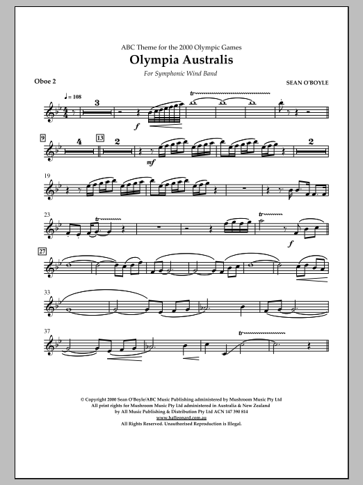 Download Sean O'Boyle Olympia Australis (Symphonic Wind Band) - Oboe 2 Sheet Music and learn how to play Concert Band PDF digital score in minutes