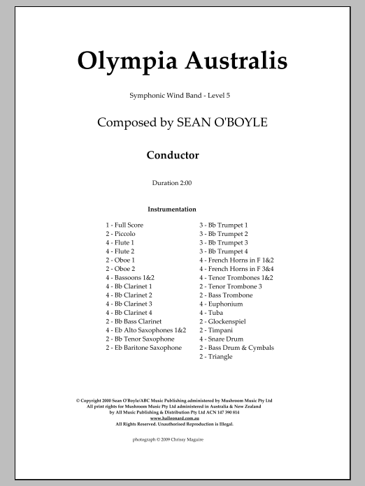 Download Sean O'Boyle Olympia Australis (Symphonic Wind Band) - Score Sheet Music and learn how to play Concert Band PDF digital score in minutes