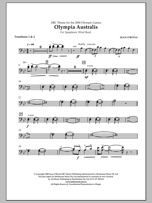 Download Sean O'Boyle Olympia Australis (Symphonic Wind Band) - Trombone 1, 2 Sheet Music and learn how to play Concert Band PDF digital score in minutes