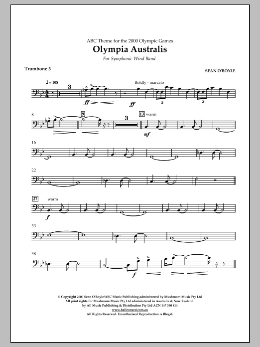 Download Sean O'Boyle Olympia Australis (Symphonic Wind Band) - Trombone 3 Sheet Music and learn how to play Concert Band PDF digital score in minutes