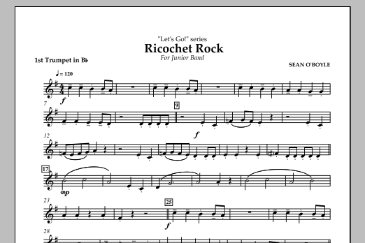 Download Sean O'Boyle Ricochet Rock - 1st Trumpet in Bb Sheet Music and learn how to play Concert Band PDF digital score in minutes