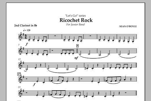 Download Sean O'Boyle Ricochet Rock - Bb Clarinet 2 Sheet Music and learn how to play Concert Band PDF digital score in minutes