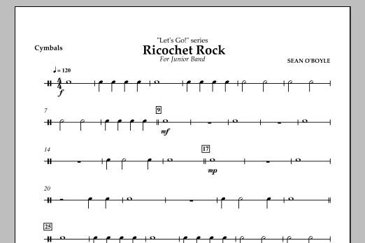 Download Sean O'Boyle Ricochet Rock - Cymbals Sheet Music and learn how to play Concert Band PDF digital score in minutes