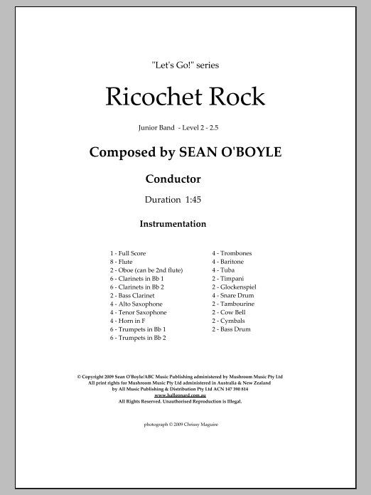 Download Sean O'Boyle Ricochet Rock - Score Sheet Music and learn how to play Concert Band PDF digital score in minutes