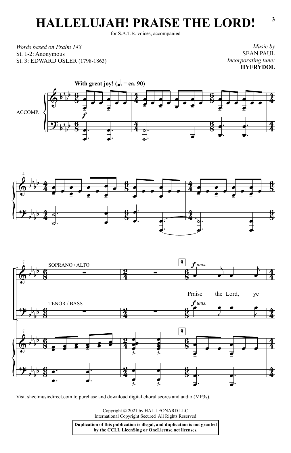 Download Sean Paul Hallelujah! Praise The Lord! Sheet Music and learn how to play SATB Choir PDF digital score in minutes