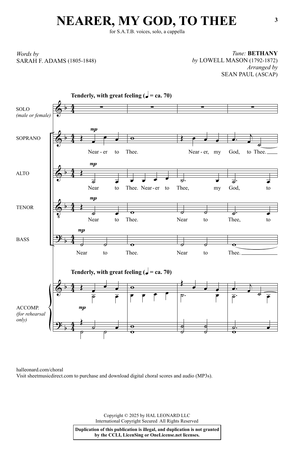 Download Sean Paul Nearer My God To Thee Sheet Music and learn how to play SATB Choir PDF digital score in minutes
