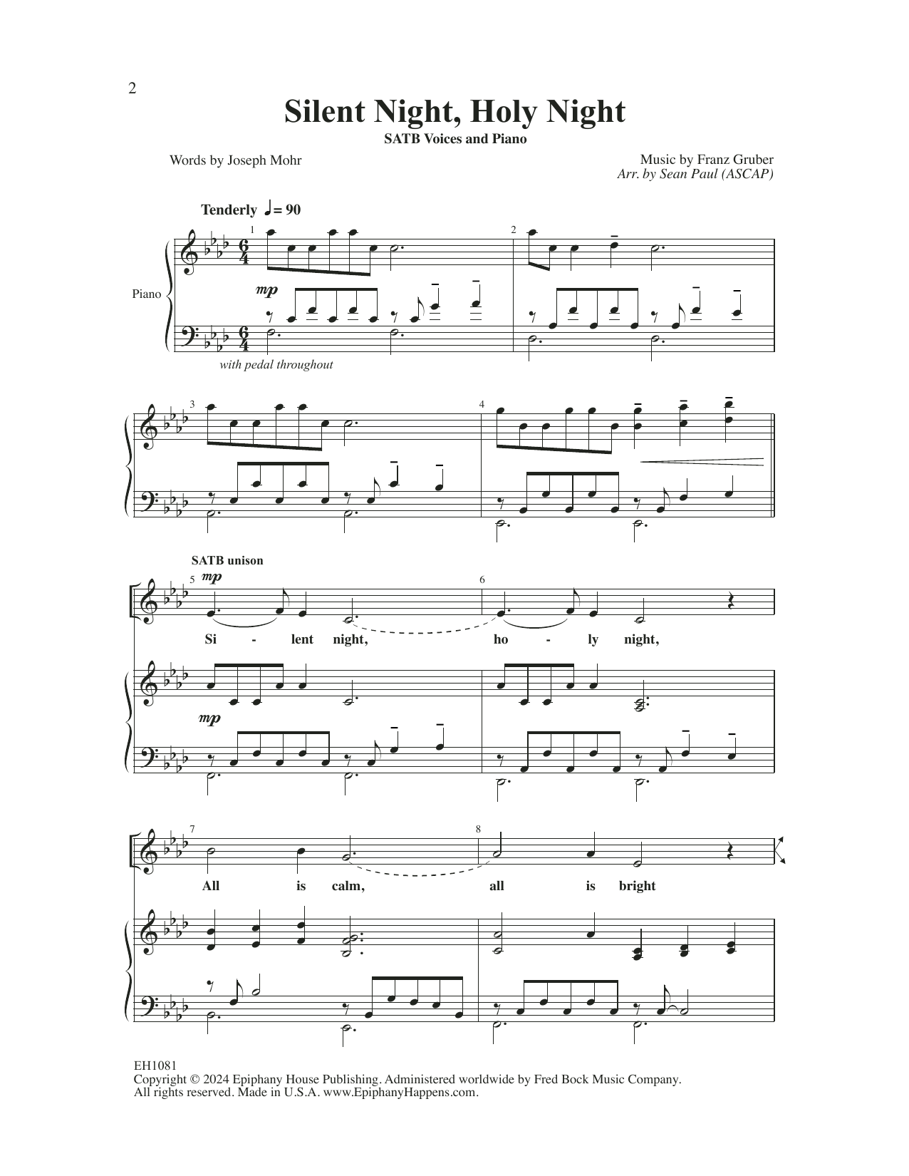 Download Sean Paul Silent Night, Holy Night Sheet Music and learn how to play SATB Choir PDF digital score in minutes