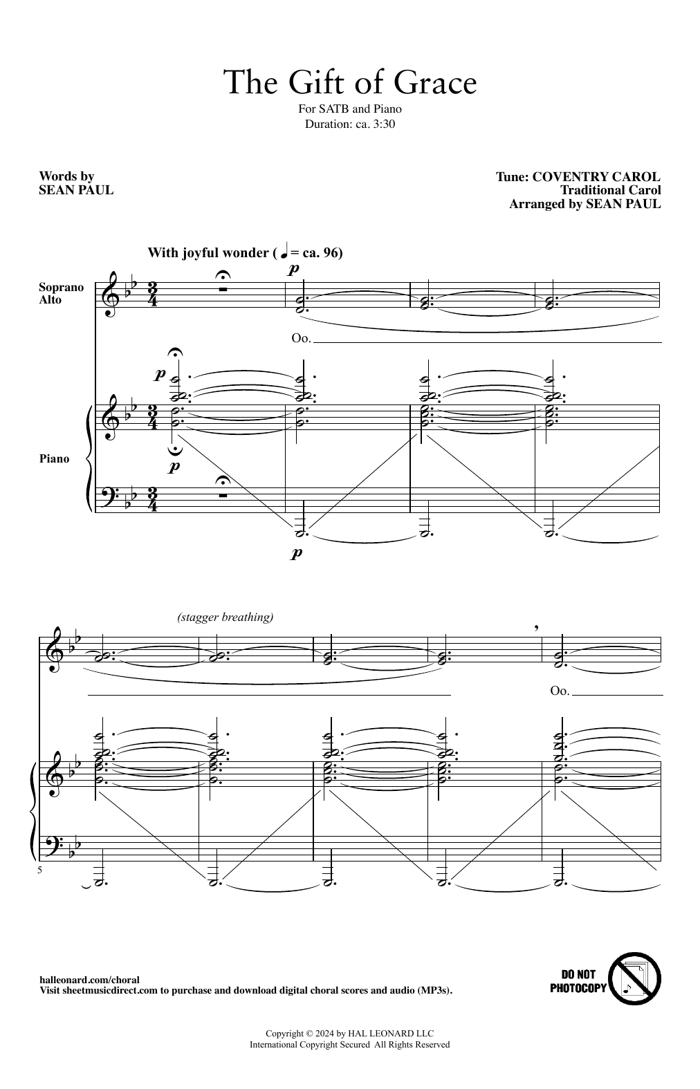 Download Sean Paul The Gift Of Grace Sheet Music and learn how to play SATB Choir PDF digital score in minutes