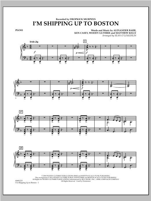 Sean Oloughlin Im Shipping Up To Boston Piano Sheet Music Notes Download Printable Pdf