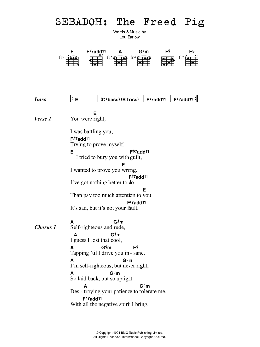 Download Sebadoh The Freed Pig Sheet Music and learn how to play Lyrics & Chords PDF digital score in minutes