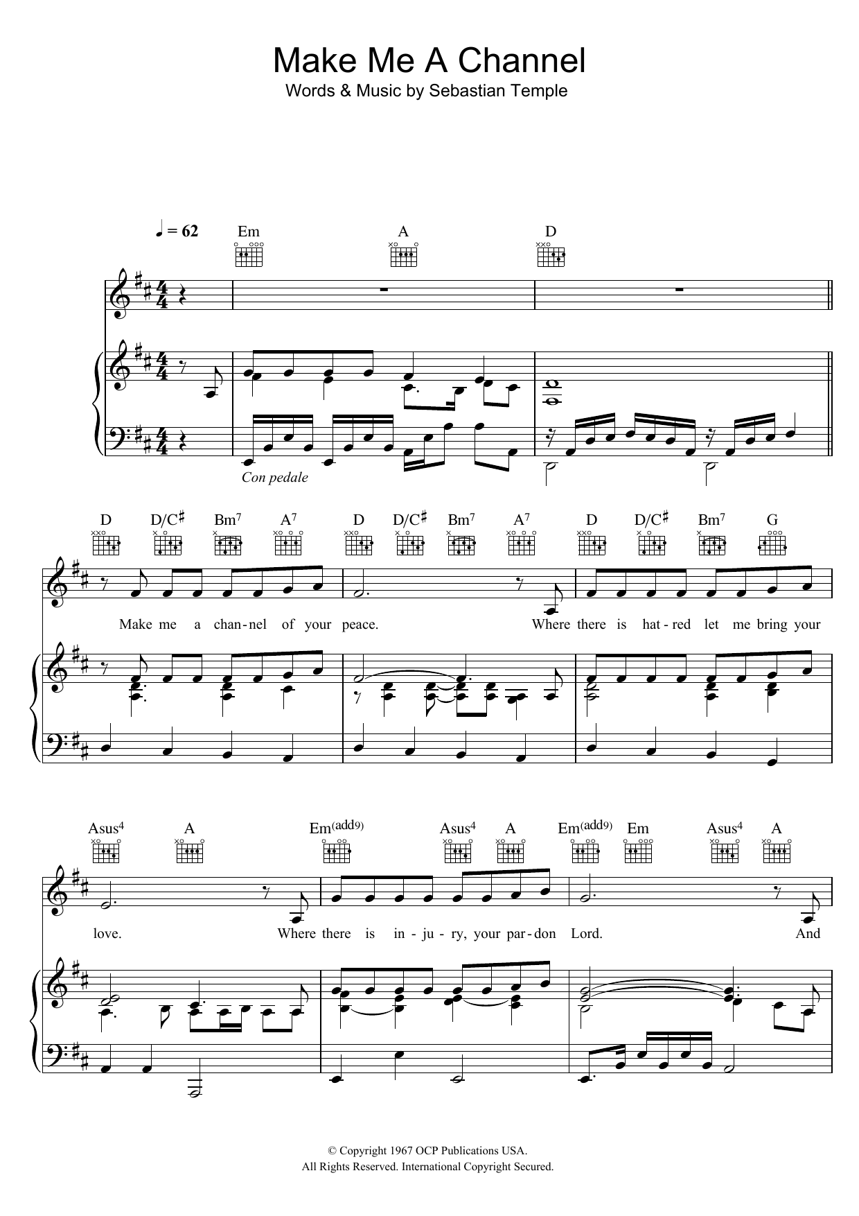 Download Sebastian Temple Make Me A Channel Of Your Peace (Prayer Of St.Francis) Sheet Music and learn how to play Piano, Vocal & Guitar (Right-Hand Melody) PDF digital score in minutes