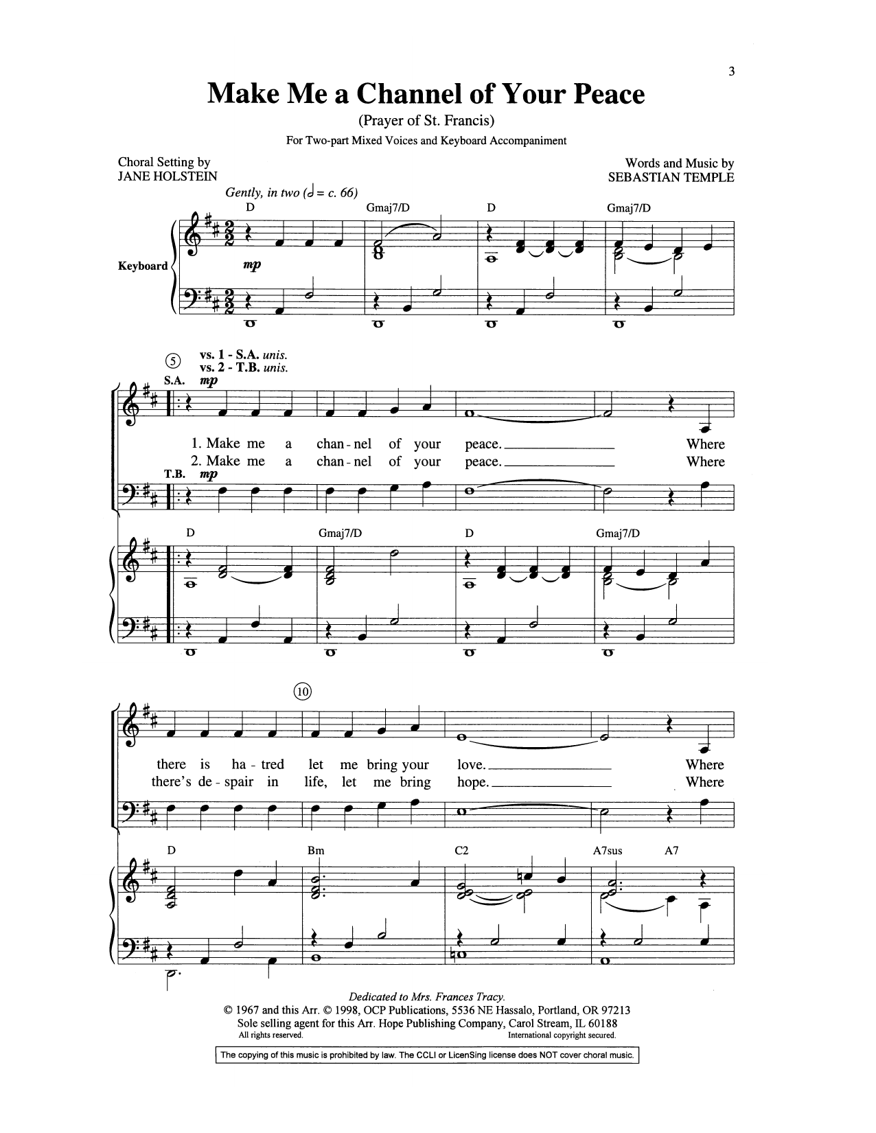 Download Sebastian Temple Make Me A Channel Of Your Peace Sheet Music and learn how to play 2-Part Choir PDF digital score in minutes