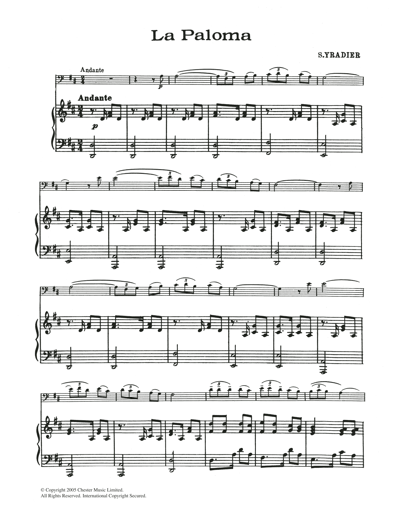 Download Sebastian Yradier La Paloma Sheet Music and learn how to play Cello PDF digital score in minutes