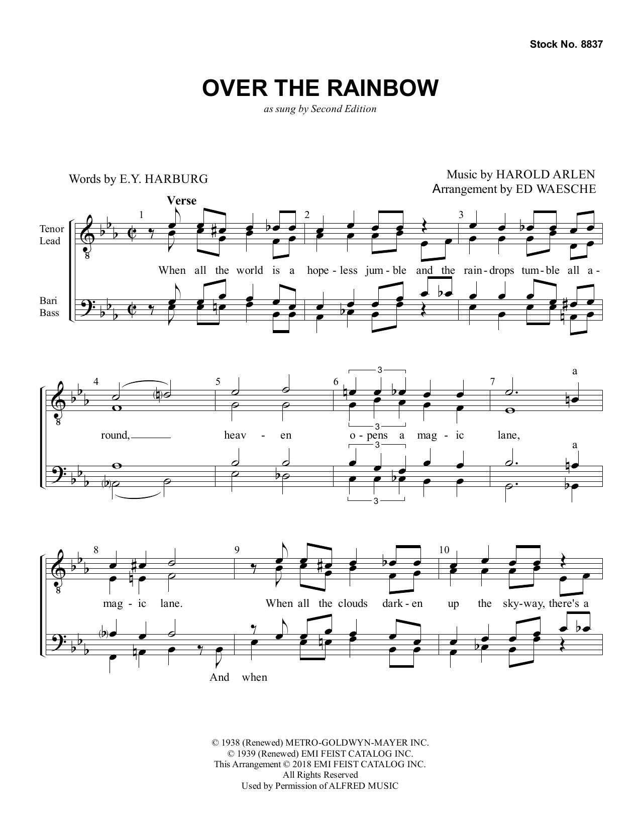 Download Second Edition Over the Rainbow (arr. Ed Waesche) Sheet Music and learn how to play TTBB Choir PDF digital score in minutes