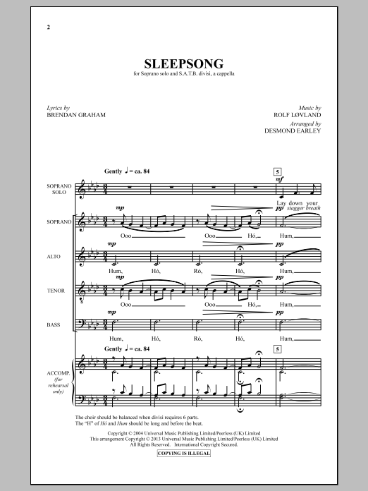 Download Secret Garden Sleepsong Sheet Music and learn how to play SATB PDF digital score in minutes