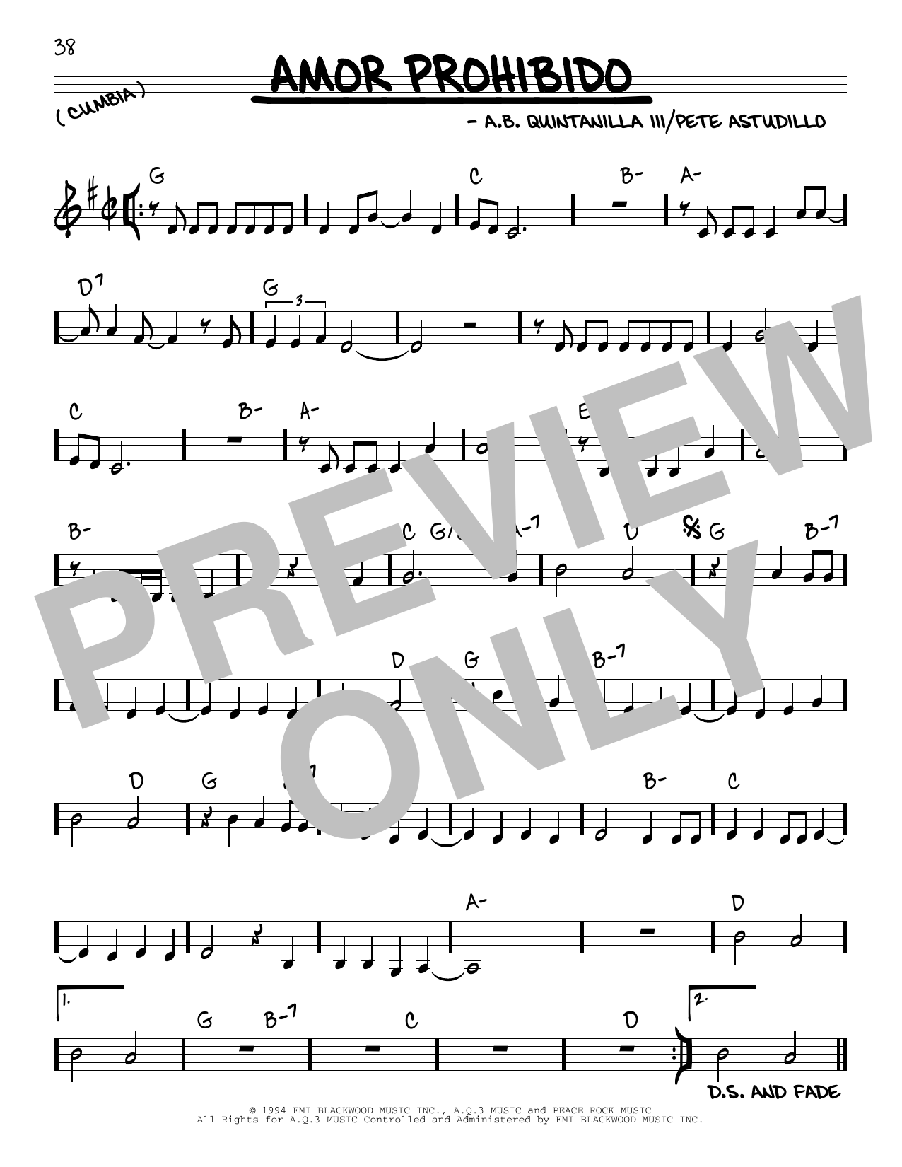 Download Selena Amor Prohibido Sheet Music and learn how to play Real Book – Melody & Chords PDF digital score in minutes