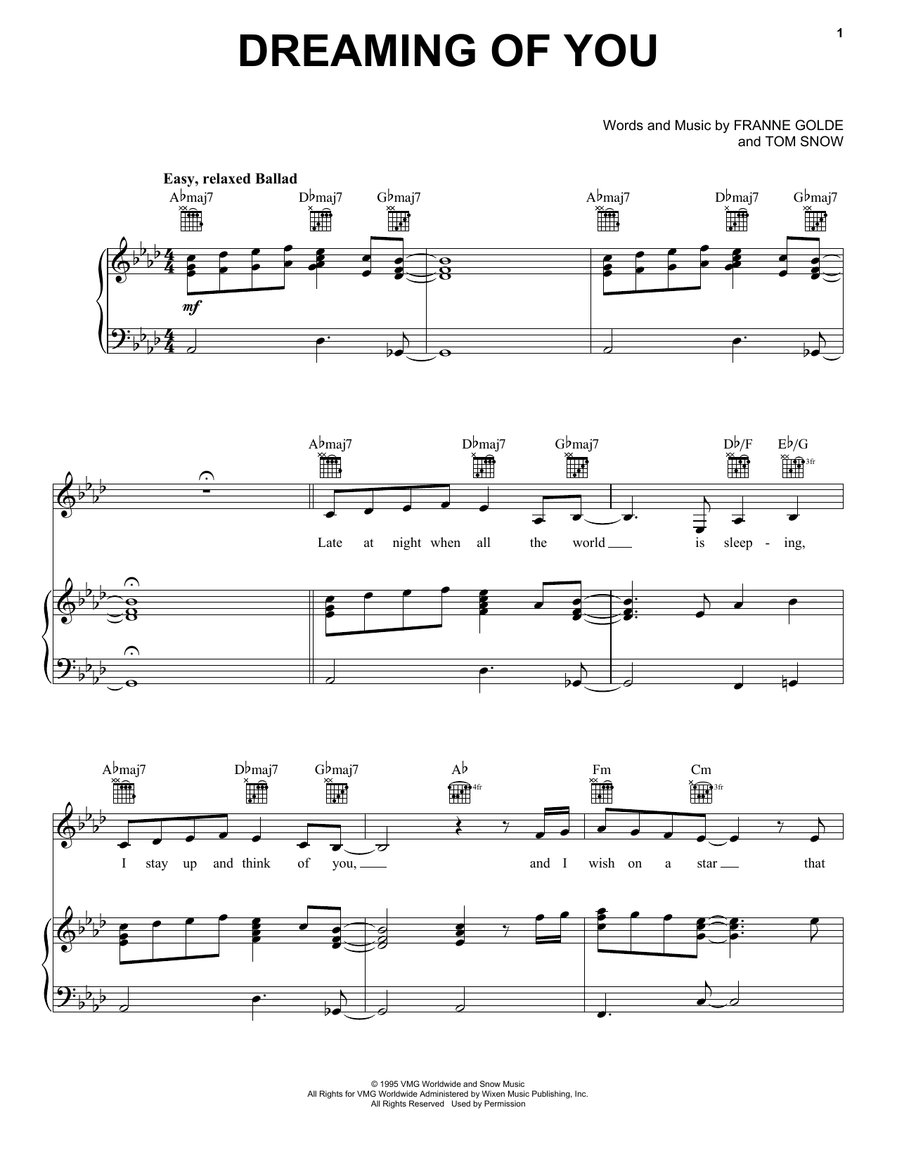 Download Selena Dreaming Of You Sheet Music and learn how to play Piano, Vocal & Guitar Chords (Right-Hand Melody) PDF digital score in minutes