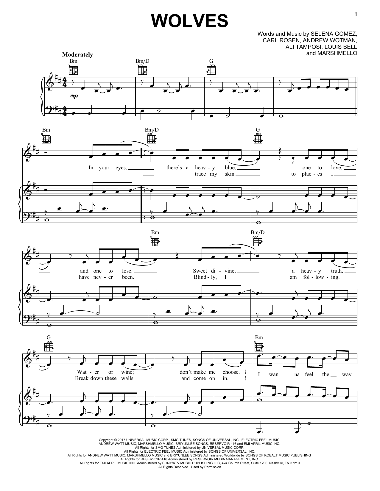 Download Selena Gomez & Marshmello Wolves Sheet Music and learn how to play Easy Piano PDF digital score in minutes